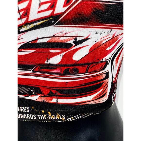 New Medium Red Grunge Motorsport Graphic Racing Car Crop One shoulder Strappy - Picture 5 of 9